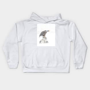 Bald eagle in snowstorm Kids Hoodie